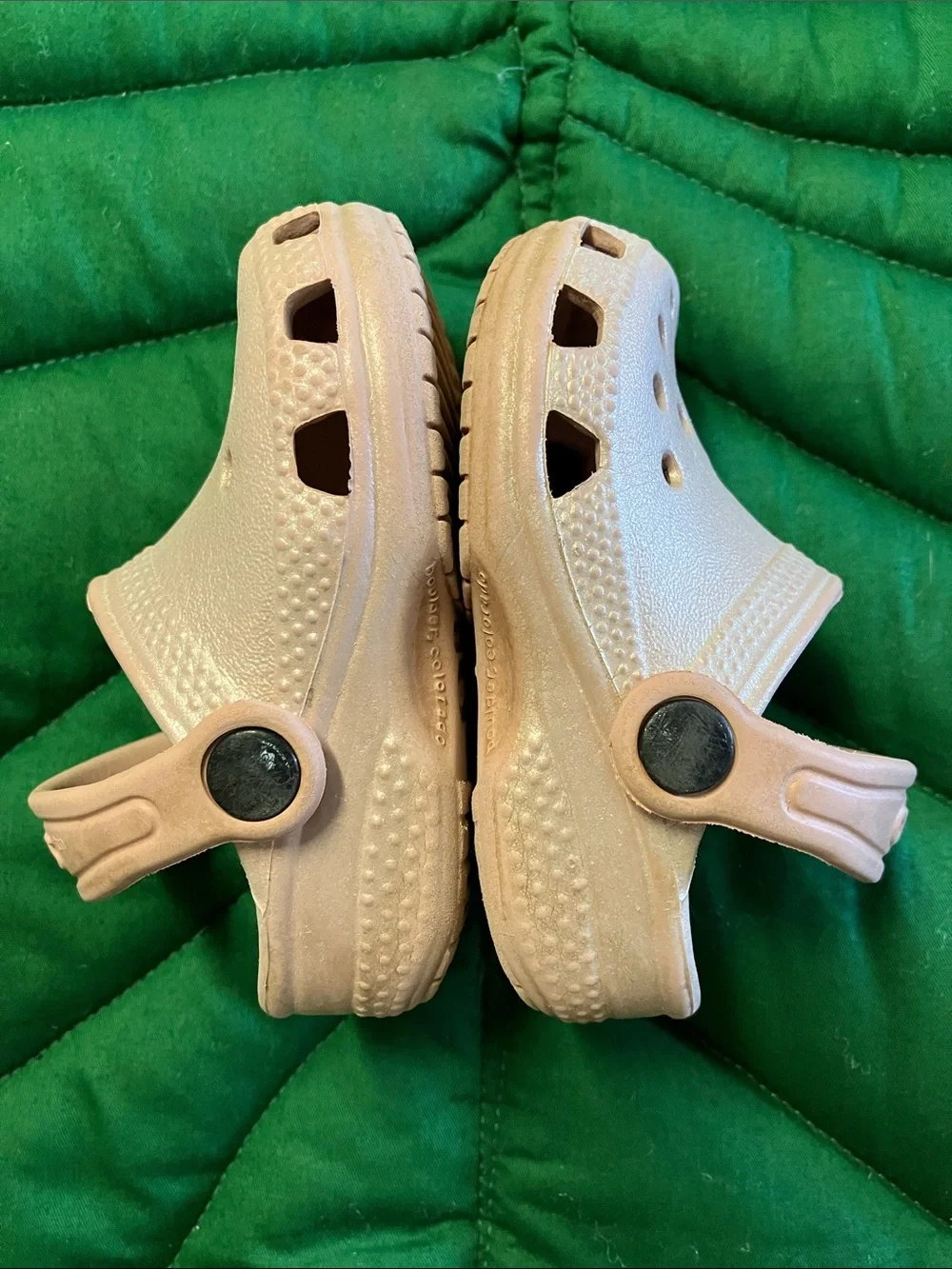 Baby infant crocs size 2/3, shimmer pink color.